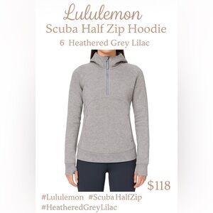 Lululemon Scuba Half Zip Hoodie – Size 6 – Heathered Grey Lilac